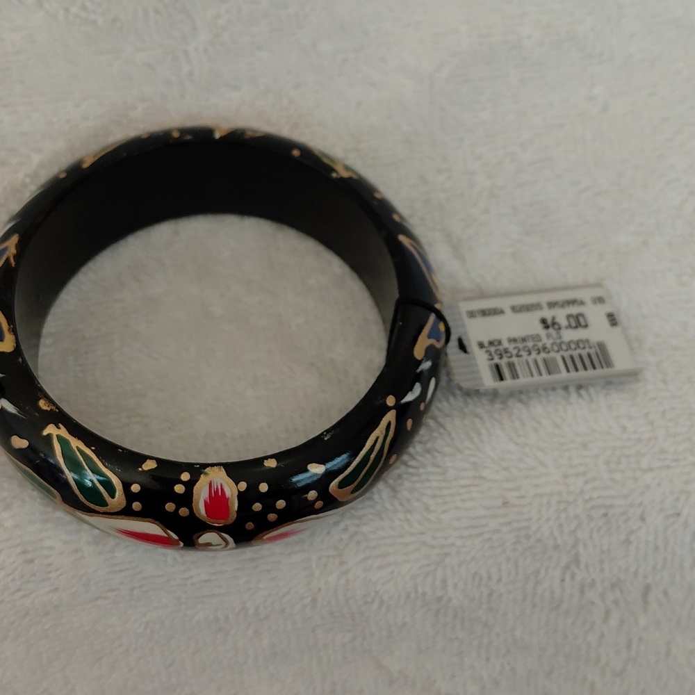 Black With Multicolor Accents Wooden Bangle - Picture 5 of 5